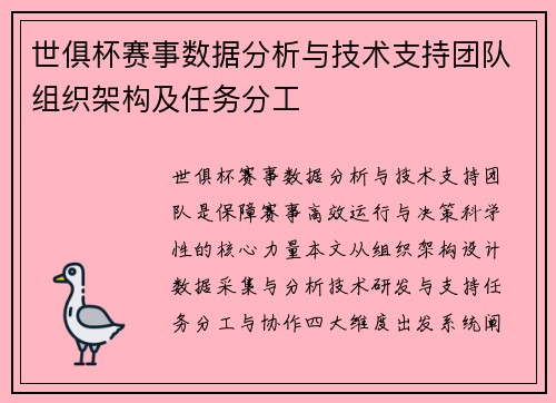 世俱杯赛事数据分析与技术支持团队组织架构及任务分工